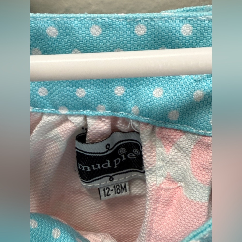 Mud Pie Bubble Romper Bird Pink and Blue Polkadot Baby Girl Bubble Boutique - Picture 4 of 6